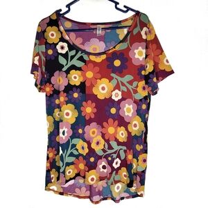 Lularoe L floral shortsleeve shirt blouse scoopneck top large